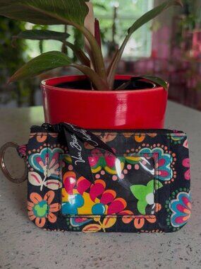Vera Bradley Floral Zip ID Case Coin Purse Keychain Card Holder Wallet